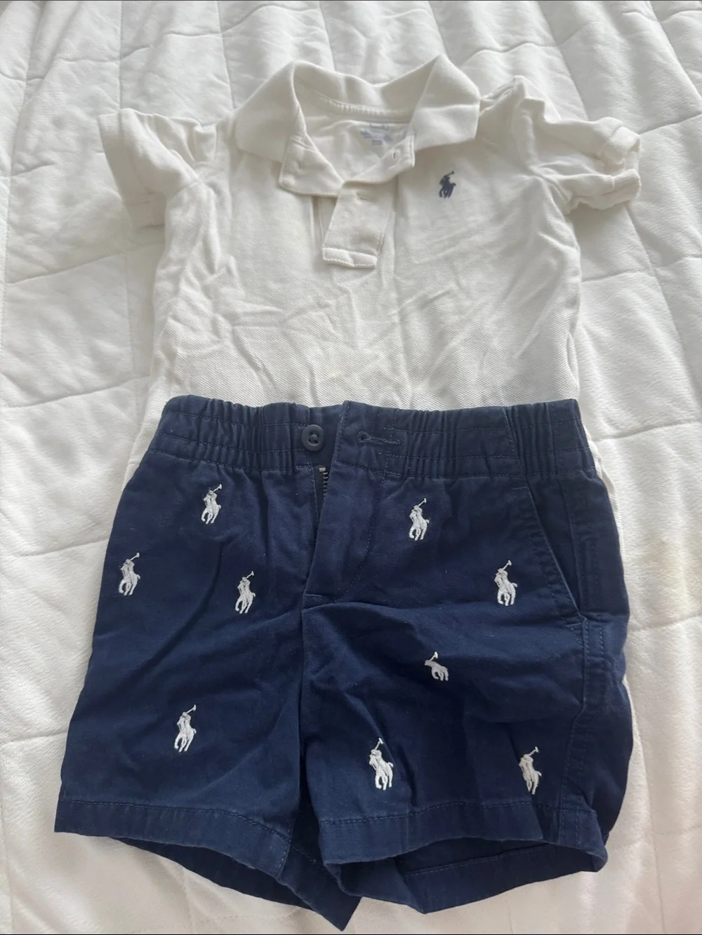Ralph Lauren White Polo with Navy Embroidered-Logo Shorts